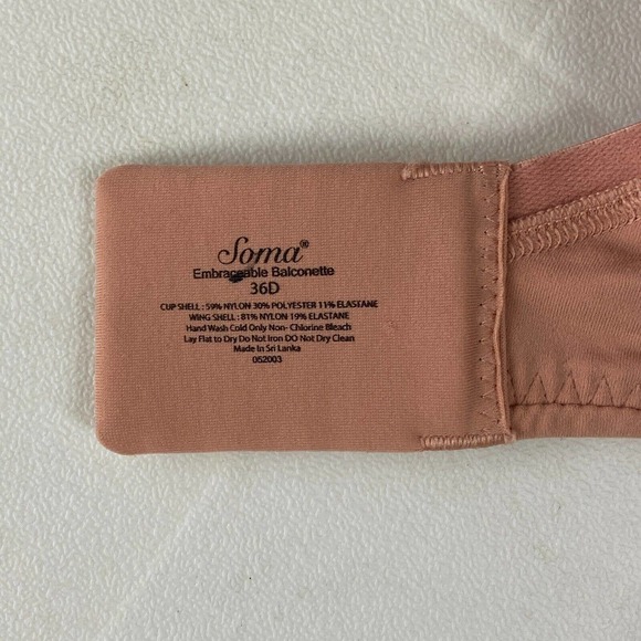 Soma 36D Bra Pink Embraceable Balconette Floral Lace Lightly Lined BG16 - Picture 3 of 4